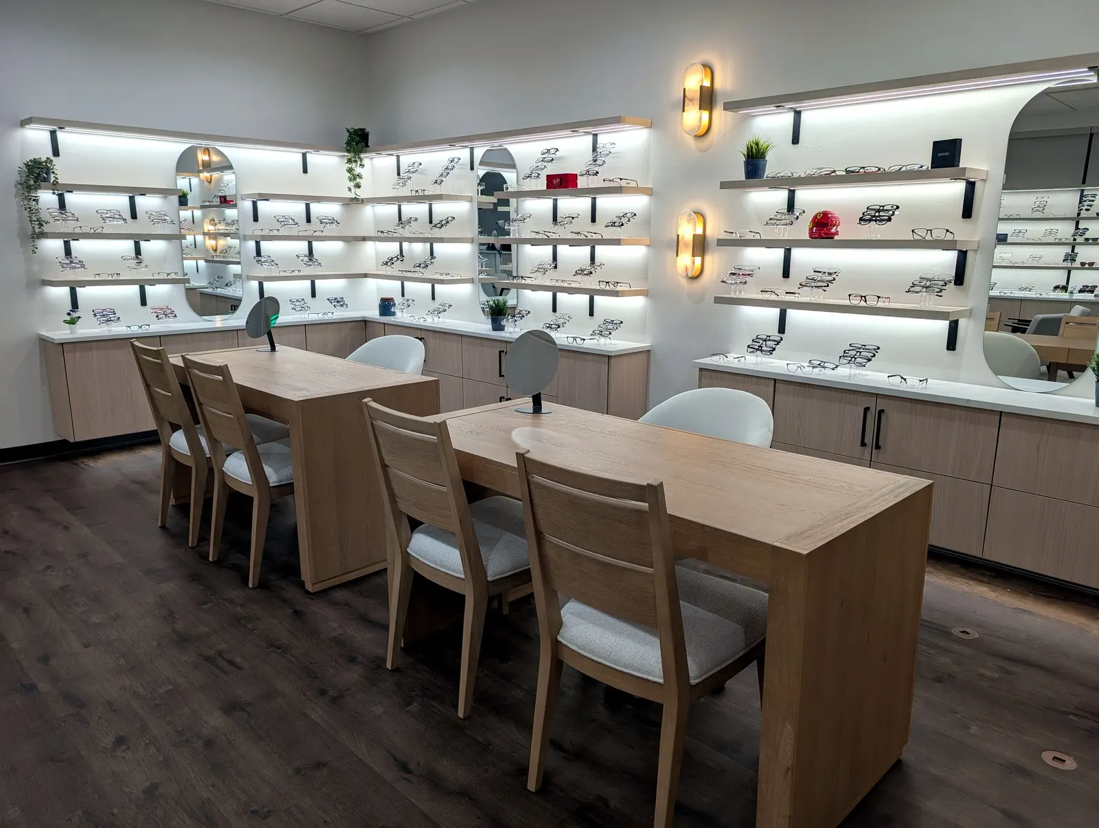 Prescription eyeglasses and premium lens styling area at Riverton Family Eye Care in Riverton, Utah